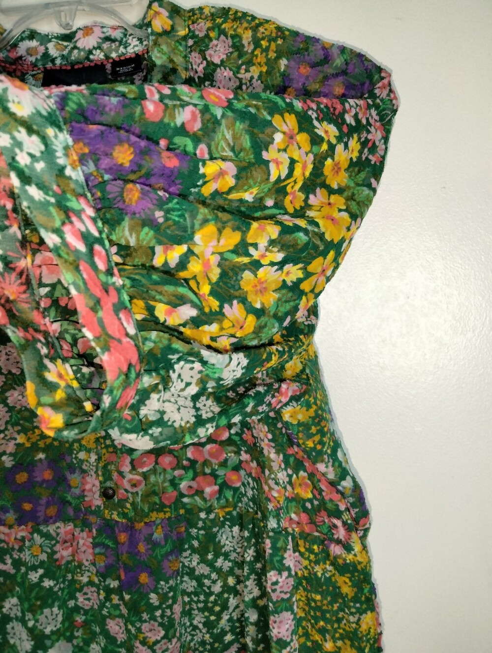 Maeve (Sz M) Multicolor Floral V-Neck Semi-sheer SS Tiered Skirt Hem Midi Dress - Picture 4 of 16